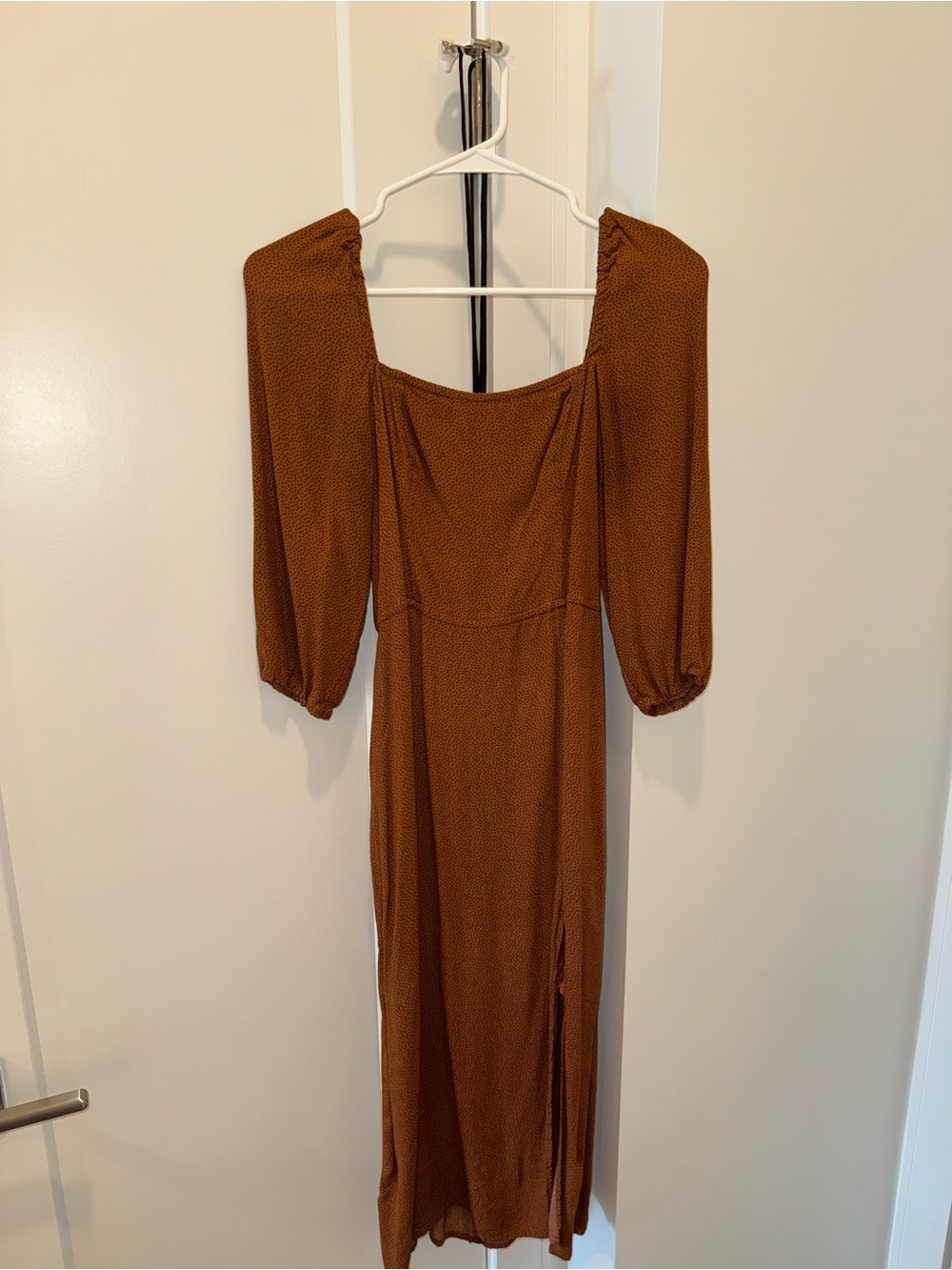 Abercrombie & Fitch Rust Brown Puff-Sleeve Midi Dress